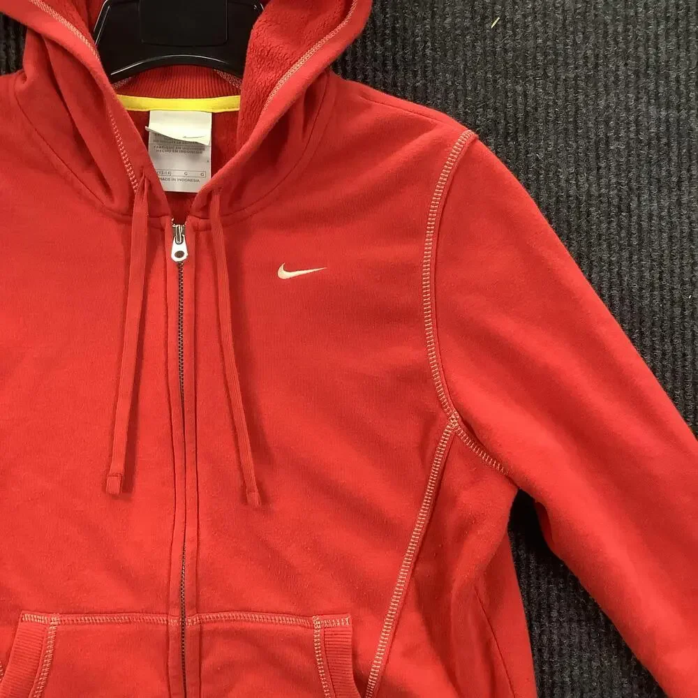 Nike Hoodie Youth Large Red Full Zip Fleece Swoosh Athletic Logo Sweatshirt